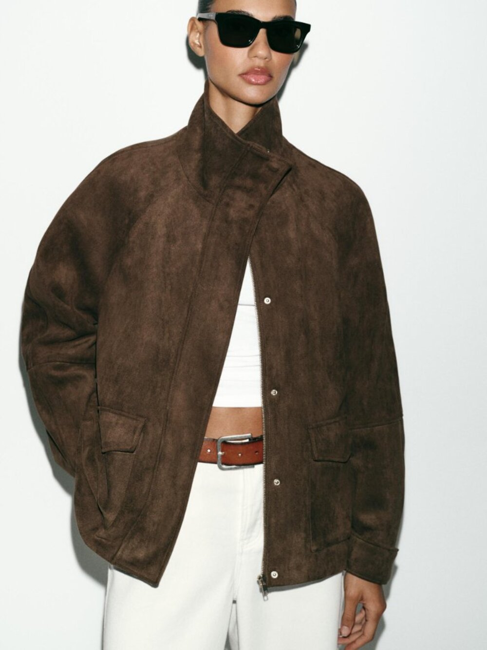 BNWT ZARA WOMAN FAUX SUEDE POCKET JACKET Dark brown - Picture 2 of 14